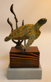 Rusted Sea Turtle with Seaweed Sculpture by Dave C Reynolds and Sam Bernal